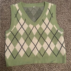 Green Argyle Knit Sweater Vest